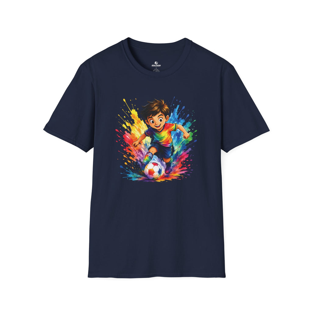 Colourful Cartoon Soccer Boy Graphic T-Shirt