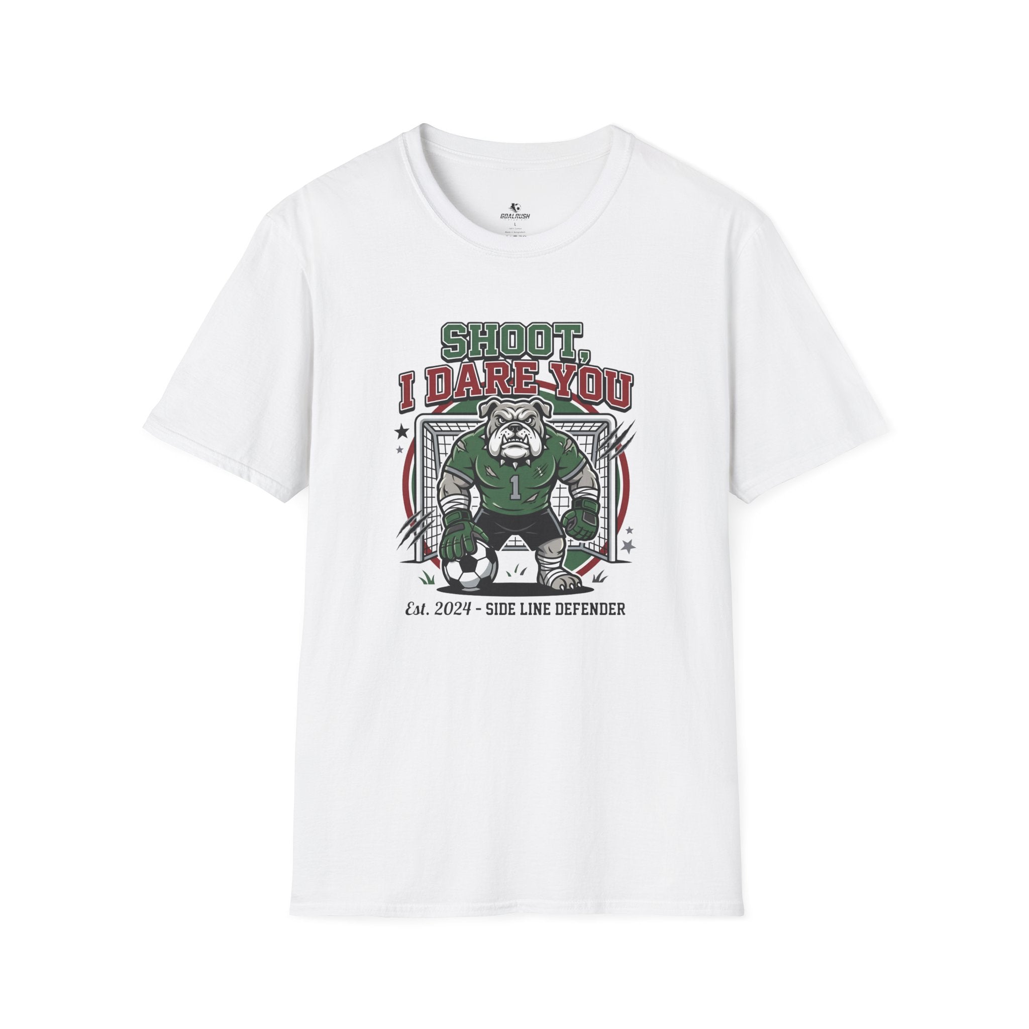 Bulldog Goalkeeper Shoot I Dare You Soccer Graphic T-Shirt