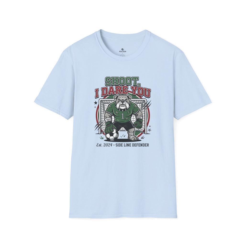 Bulldog Goalkeeper Shoot I Dare You Soccer Graphic T-Shirt
