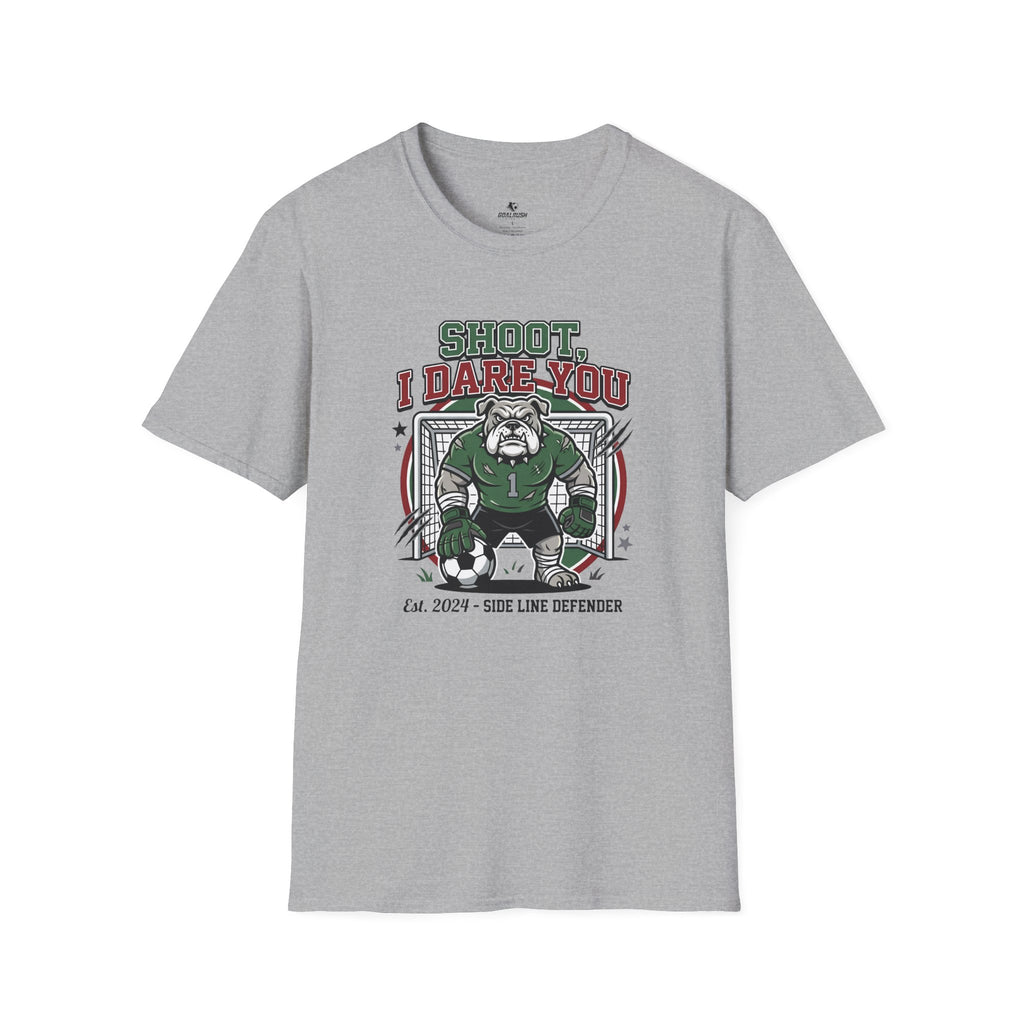 Bulldog Goalkeeper Shoot I Dare You Soccer Graphic T-Shirt