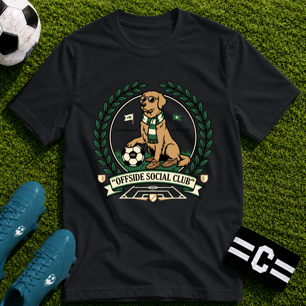 Golden Retriever Offside Social Club Soccer T-Shirt