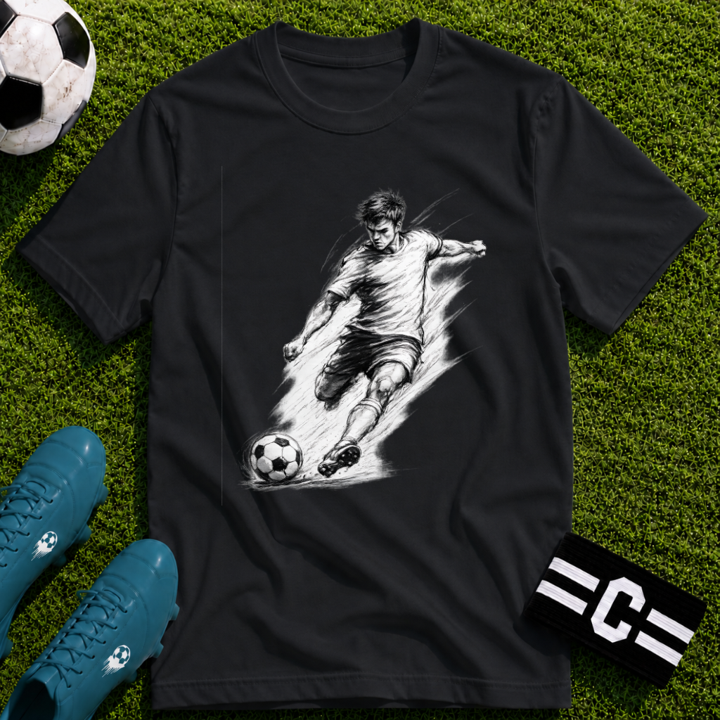 Soccer Strike Pencil Art Sketch T-Shirt