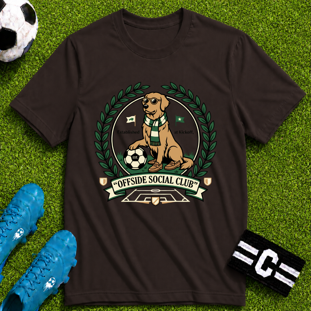 Golden Retriever Offside Social Club Soccer T-Shirt