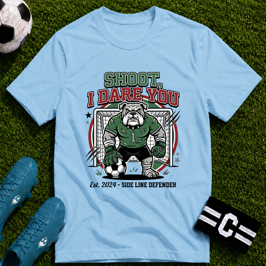 Bulldog Goalkeeper Shoot I Dare You Soccer Graphic T-Shirt