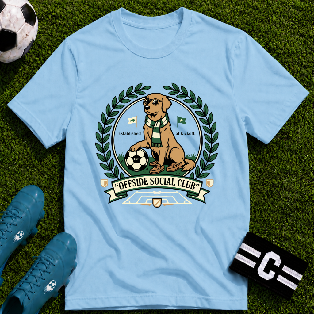Golden Retriever Offside Social Club Soccer T-Shirt