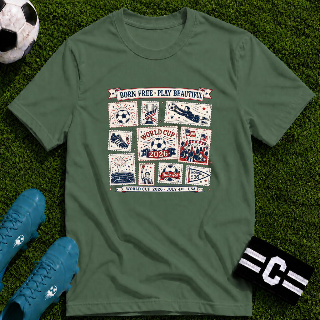 Independence Day - Retro Collage Grid World Cup T-Shirt