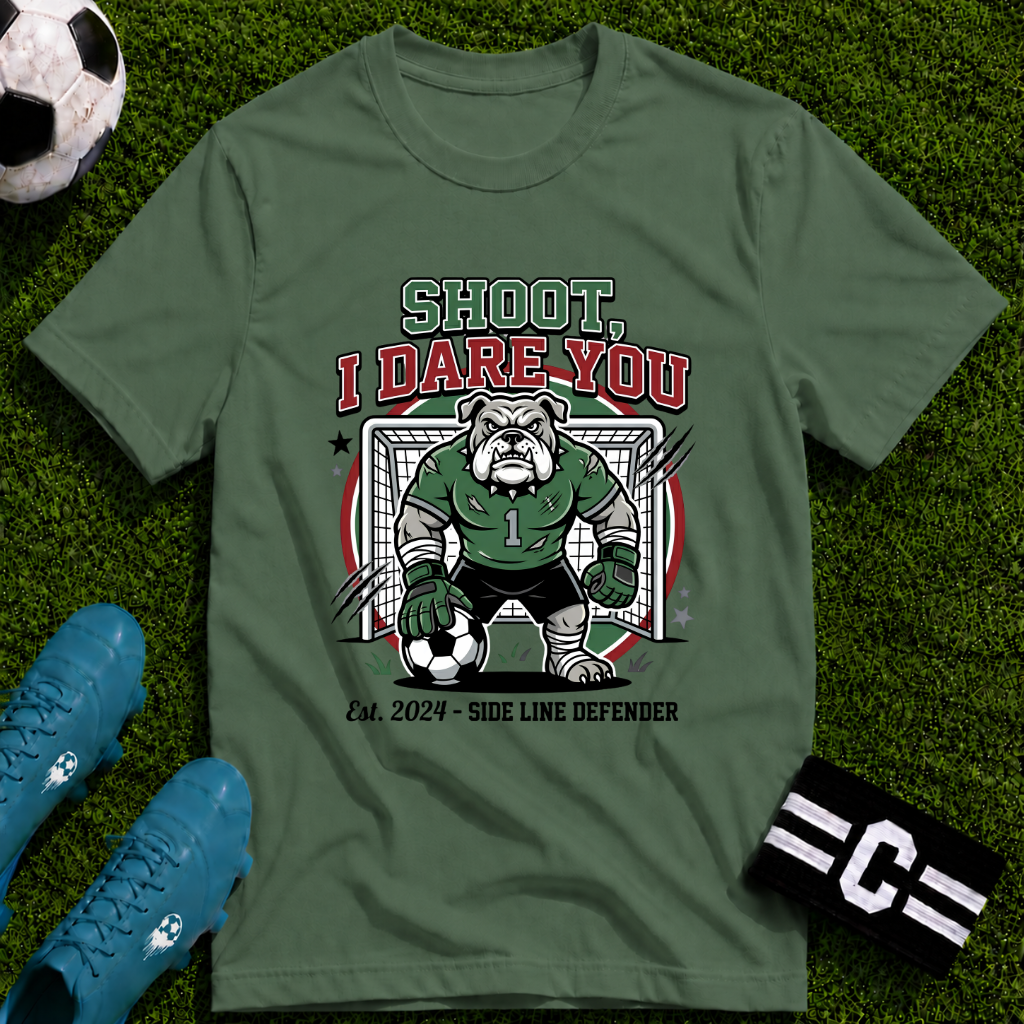 Bulldog Goalkeeper Shoot I Dare You Soccer Graphic T-Shirt