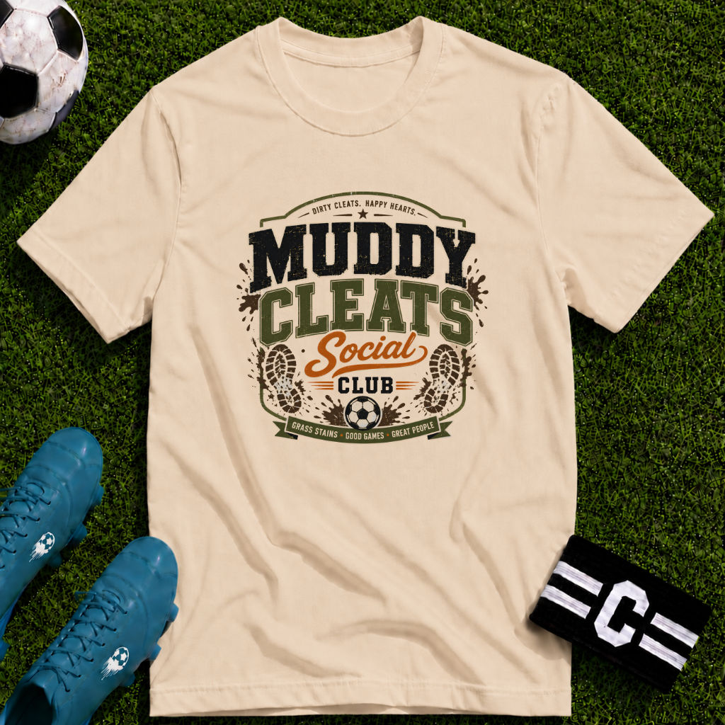 Muddy Cleats Social Club  Funny Soccer T-Shirt