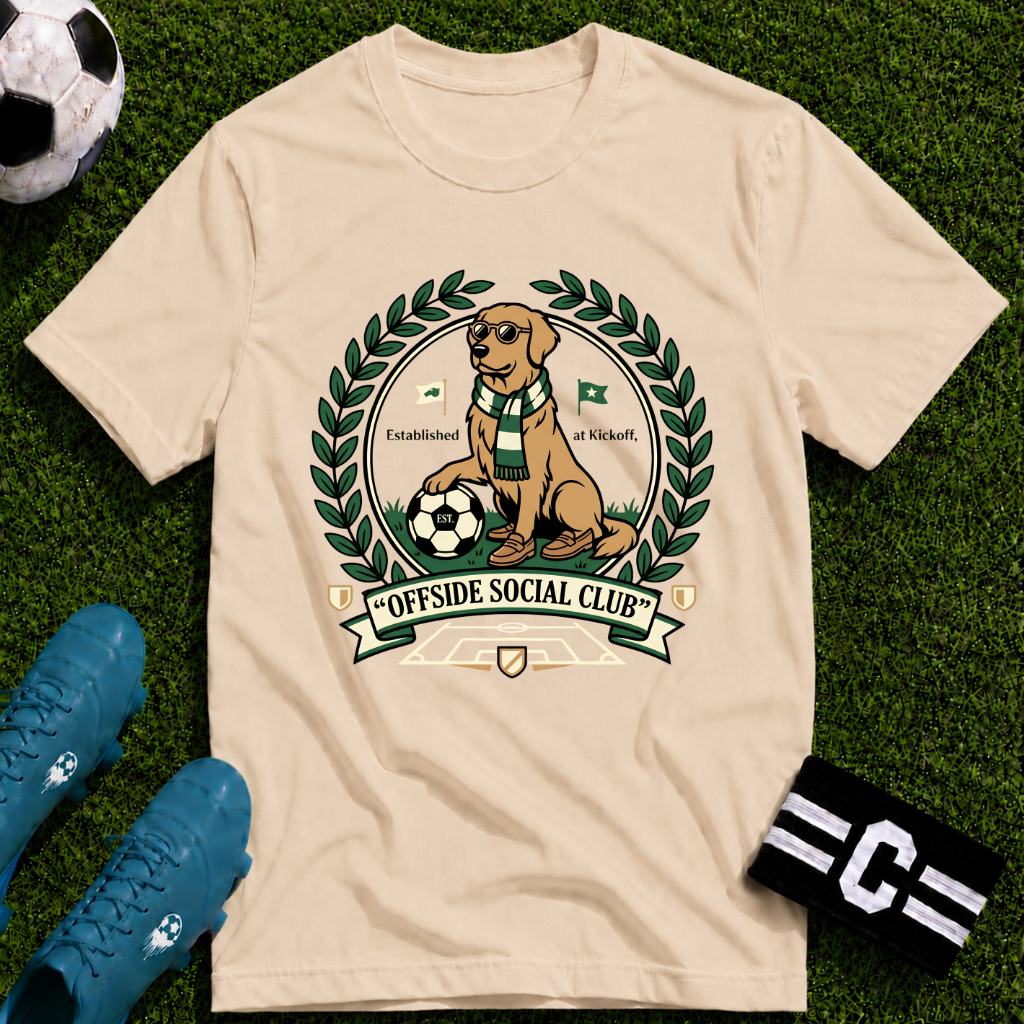 Golden Retriever Offside Social Club Soccer T-Shirt