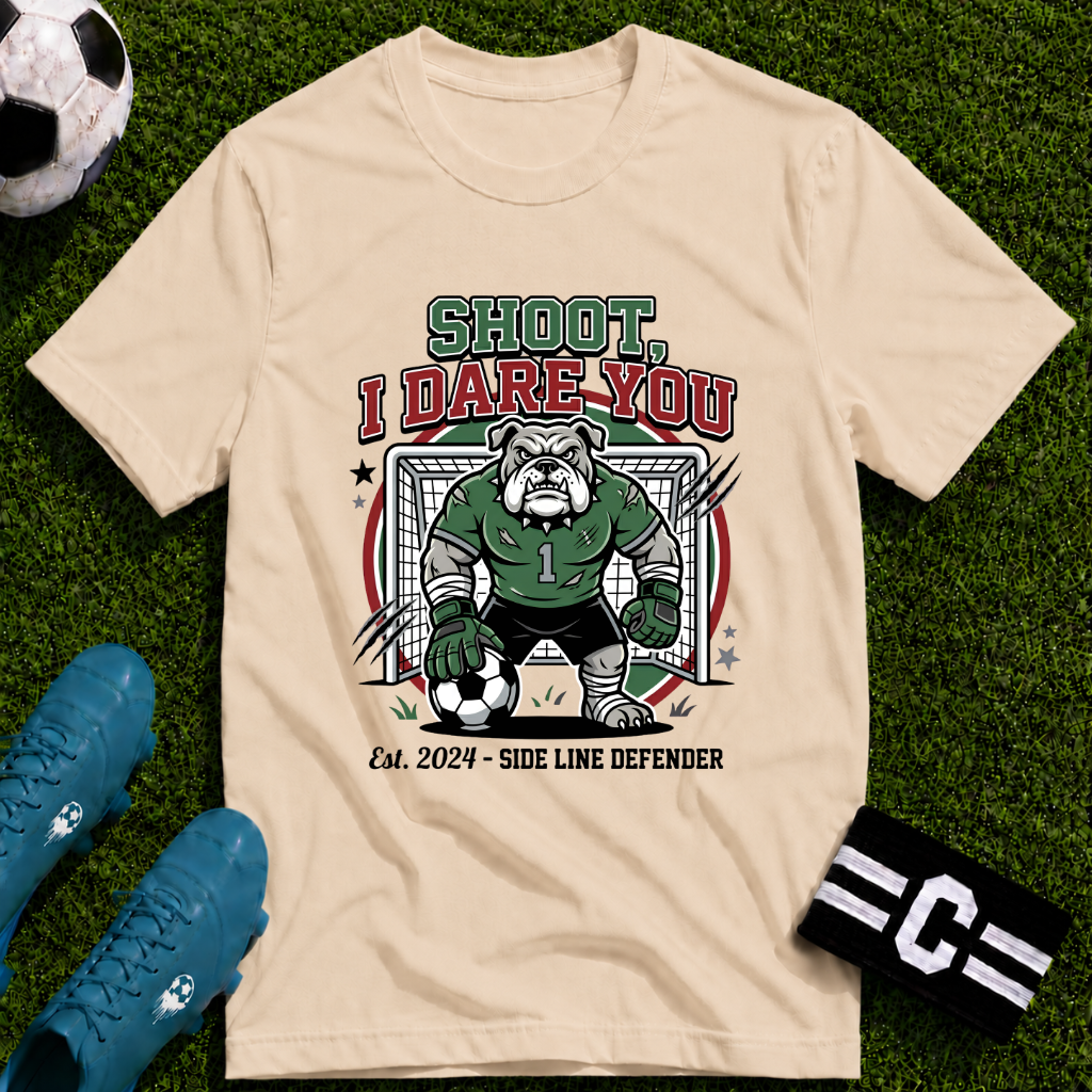 Bulldog Goalkeeper Shoot I Dare You Soccer Graphic T-Shirt