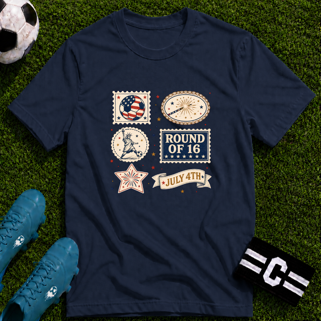 Independence Day - Retro Collage Grid World Cup T-Shirt