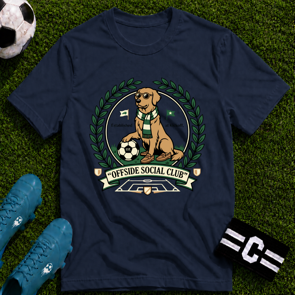 Golden Retriever Offside Social Club Soccer T-Shirt