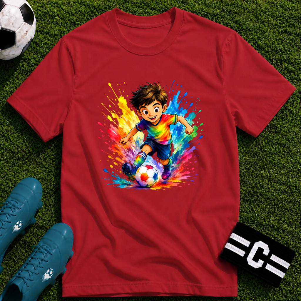 Colourful Cartoon Soccer Boy Graphic T-Shirt