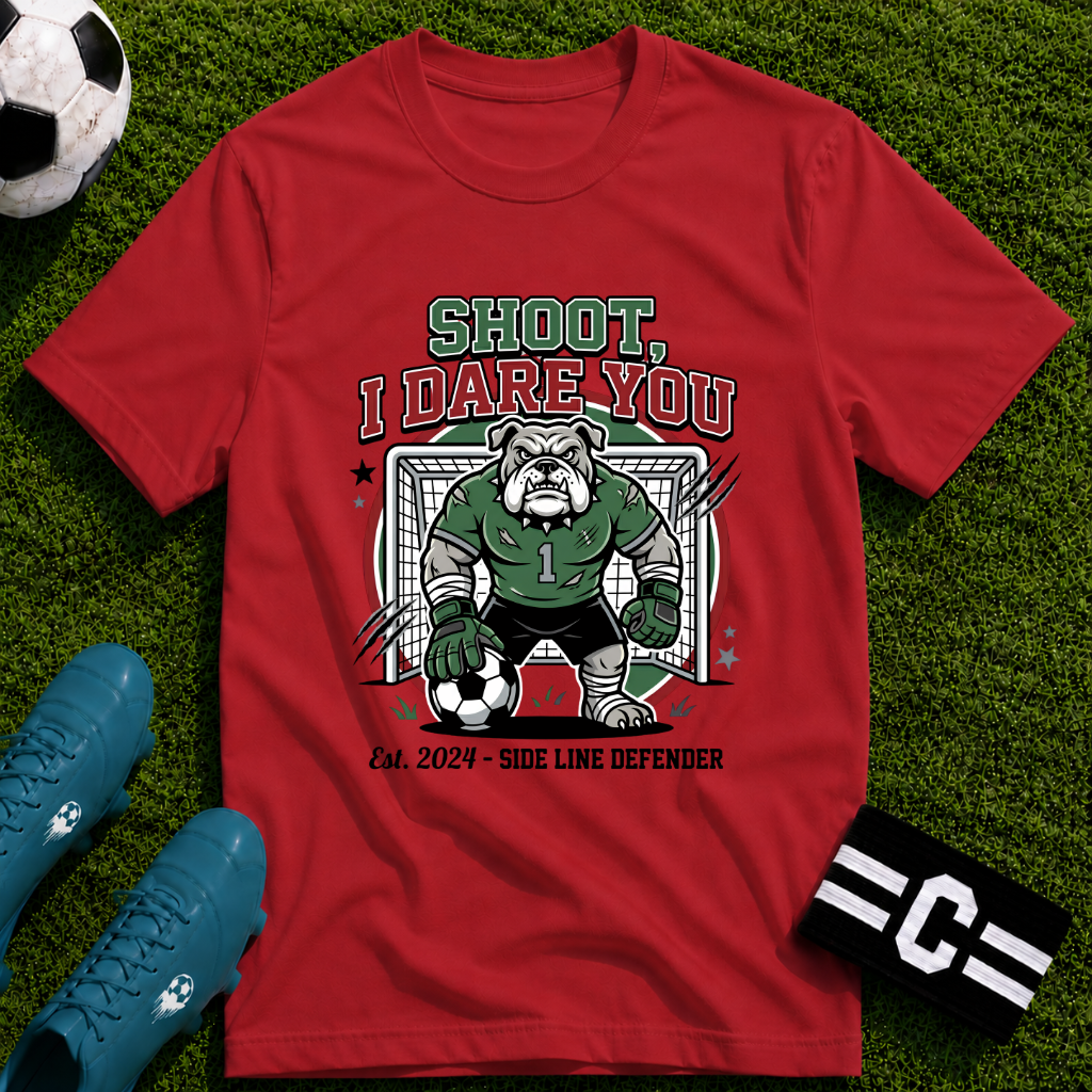 Bulldog Goalkeeper Shoot I Dare You Soccer Graphic T-Shirt