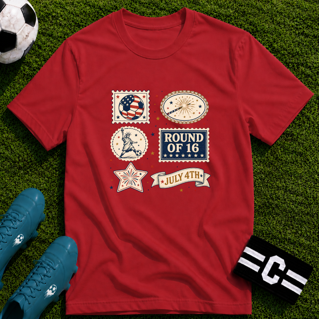 Independence Day - Retro Collage Grid World Cup T-Shirt