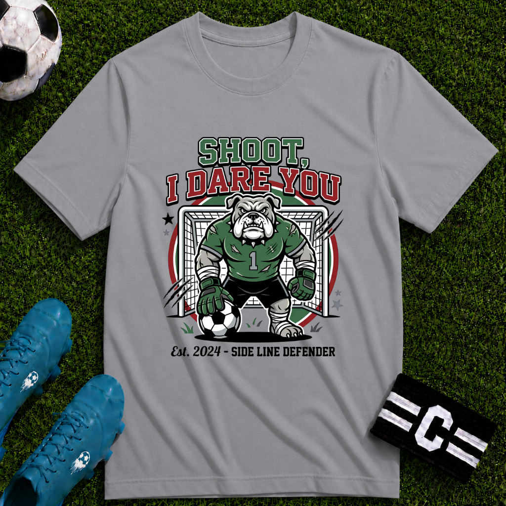 Bulldog Goalkeeper Shoot I Dare You Soccer Graphic T-Shirt