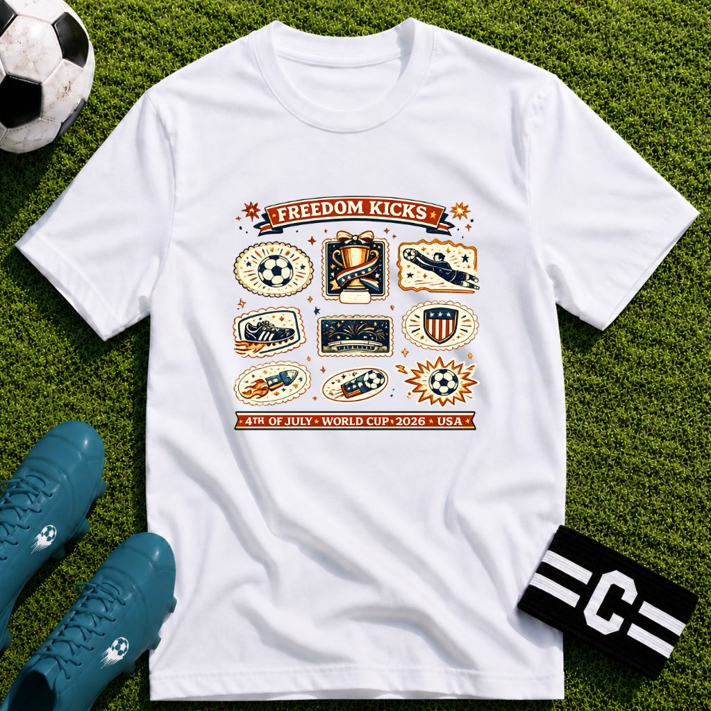 Independence Day - Retro Collage Grid World Cup T-Shirt