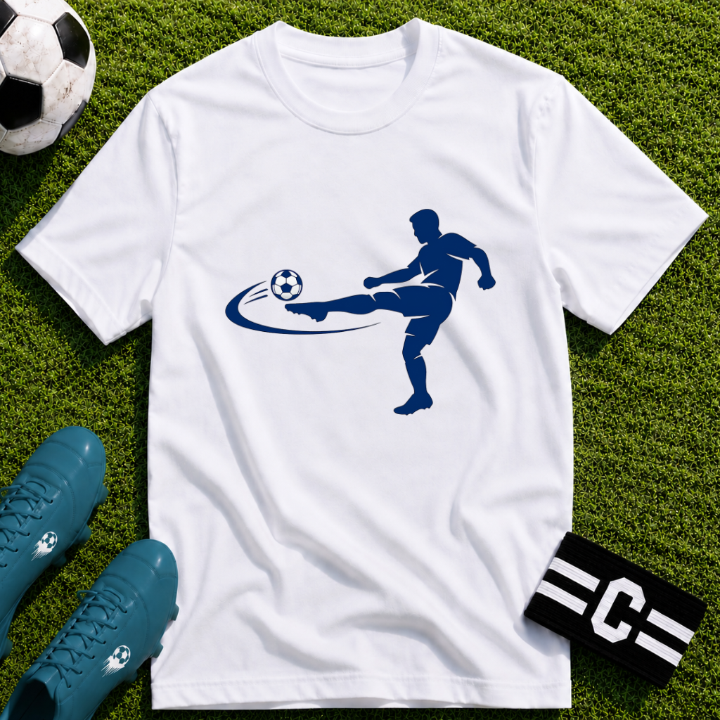Minimalist Silhouette Strike Soccer Graphic T-Shirt