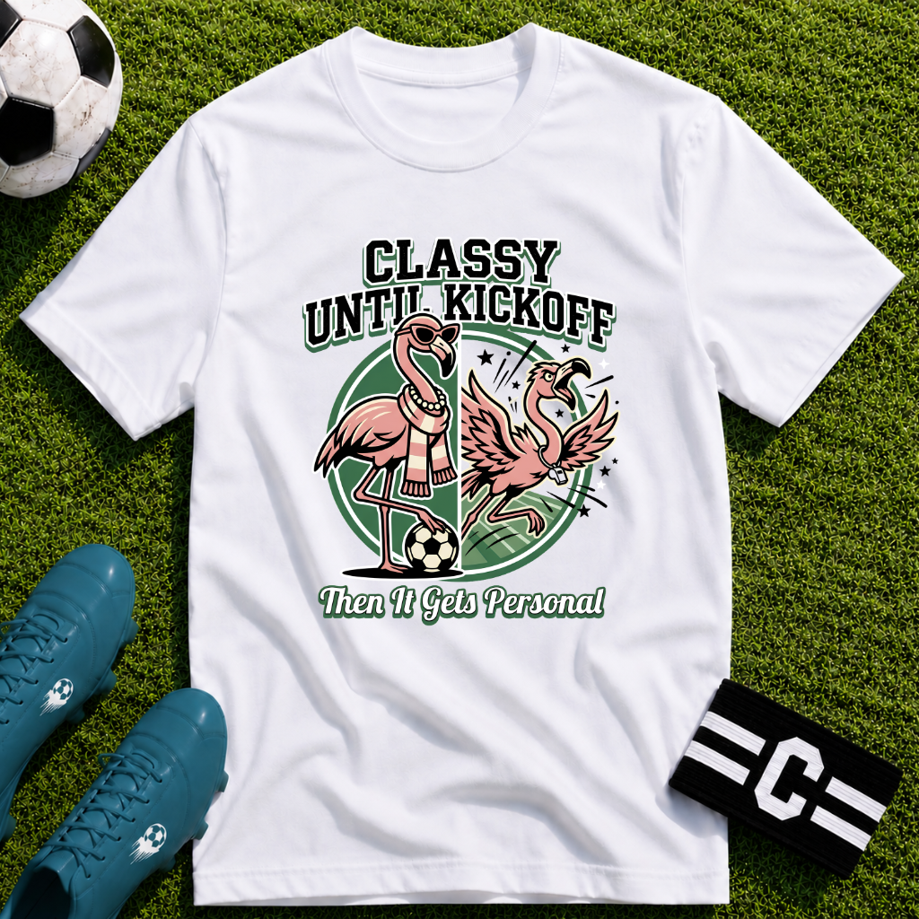 Funny Flamingo - Classy Until Kickoff Soccer T-Shirt