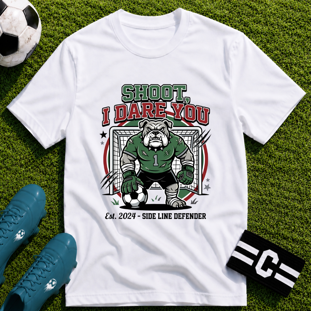 Bulldog Goalkeeper Shoot I Dare You Soccer Graphic T-Shirt