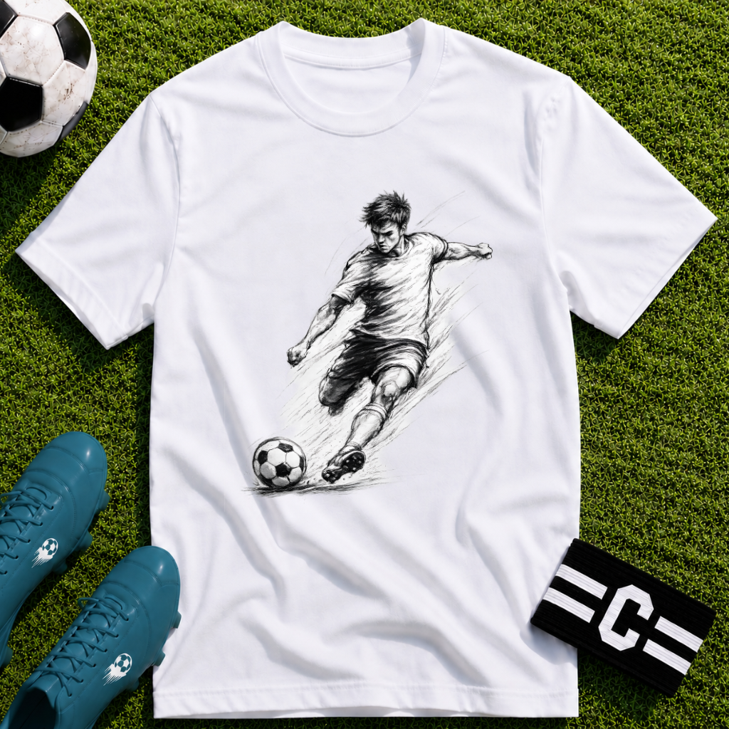 Soccer Strike Pencil Art Sketch T-Shirt