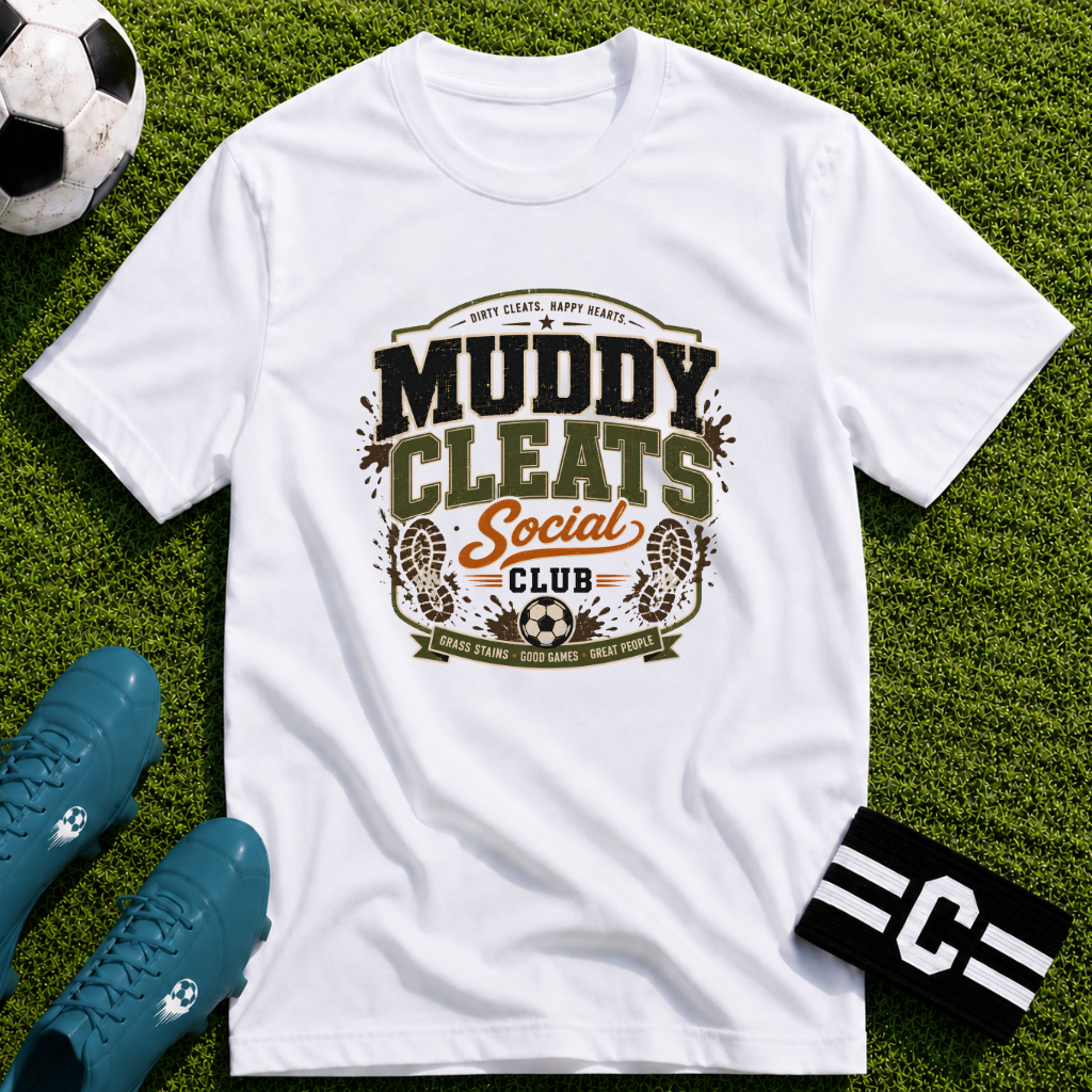 Muddy Cleats Social Club  Funny Soccer T-Shirt
