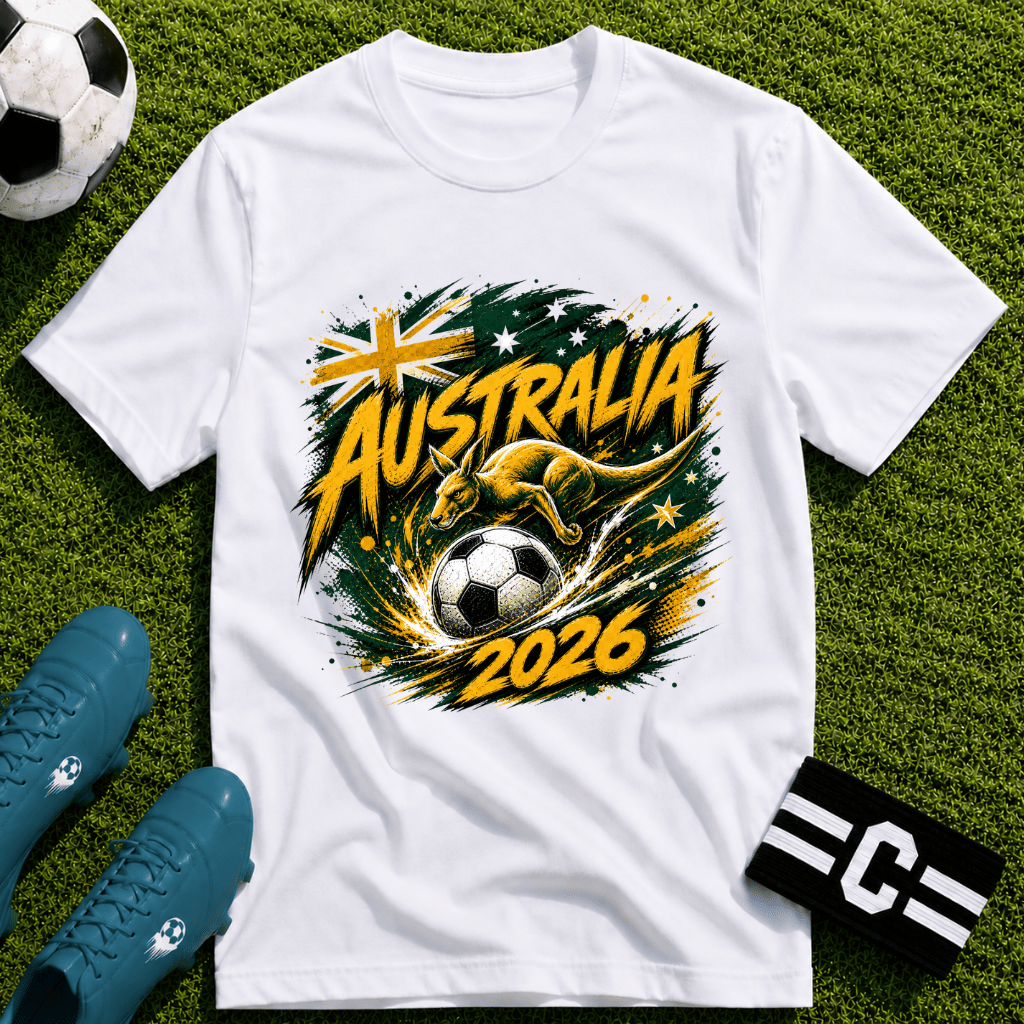 Australia 2026 World Cup Green and Gold Graphic T-Shirt - soccer fan t-shirt | GoalRush Studio