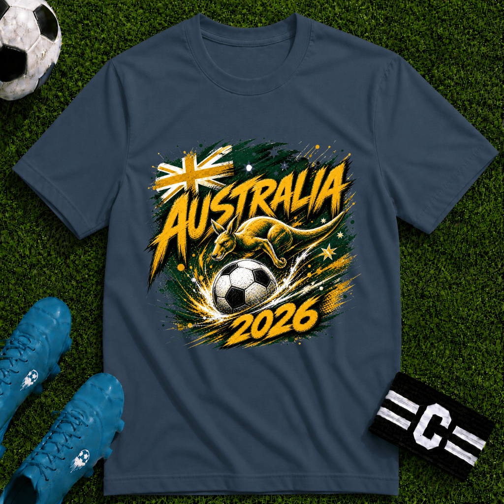 Australia 2026 World Cup Green and Gold Graphic T-Shirt - soccer fan t-shirt | GoalRush Studio