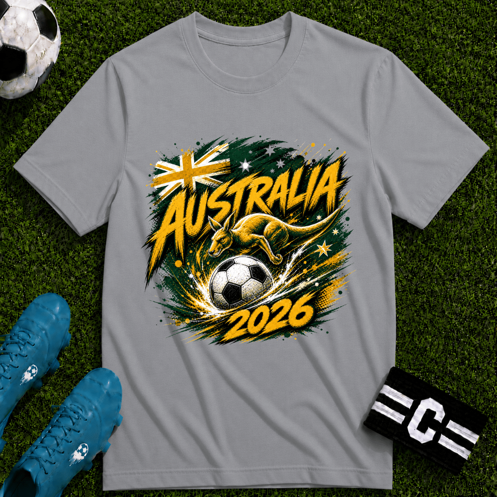 Australia 2026 World Cup Green and Gold Graphic T-Shirt - soccer fan t-shirt | GoalRush Studio