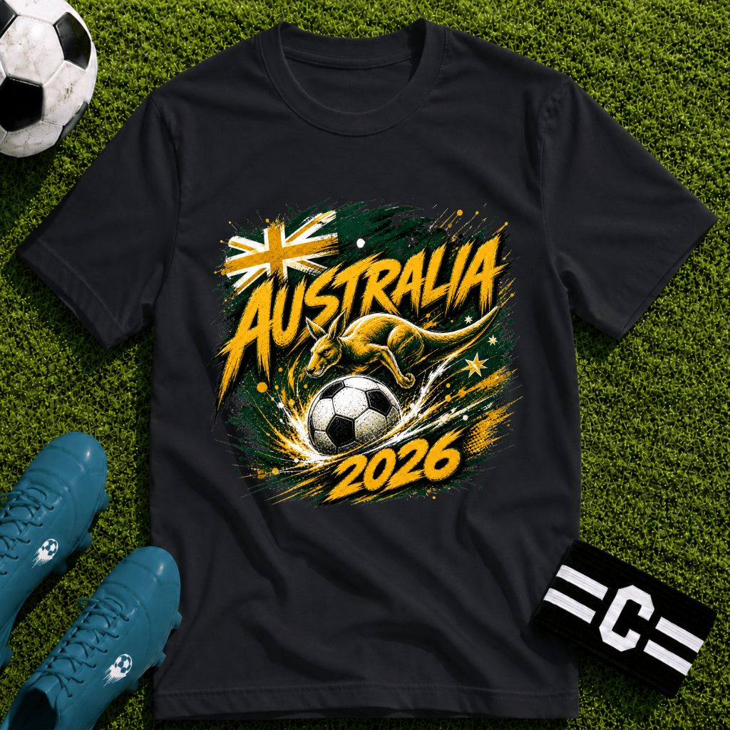 Australia 2026 World Cup Green and Gold Graphic T-Shirt - soccer fan t-shirt | GoalRush Studio