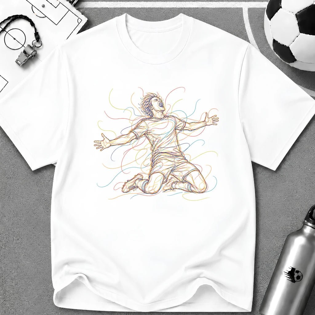 Celebration Live Wire Multi-Line Colour Art T-Shirt - soccer fan t-shirt | GoalRush Studio