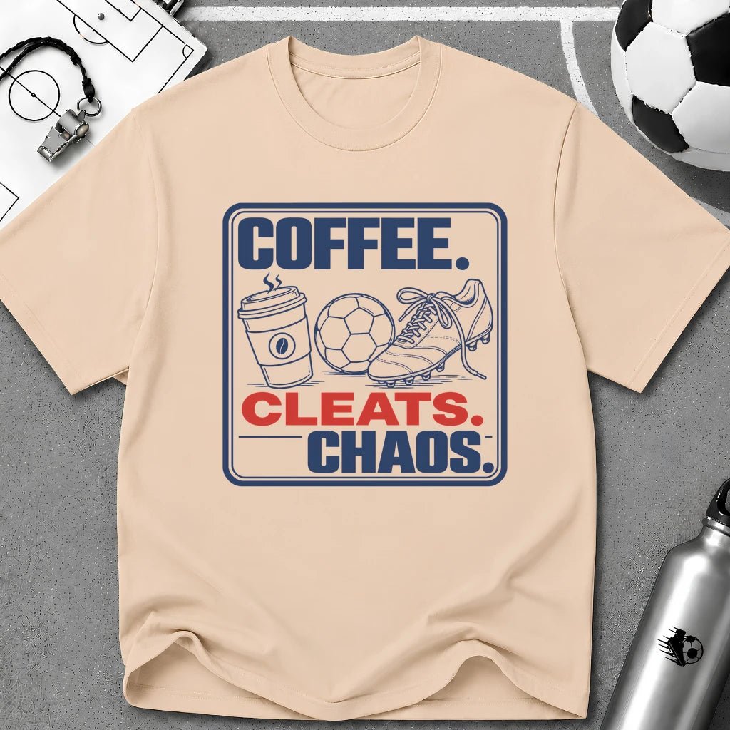 Coffee Cleats Chaos Graphic T-Shirt - soccer fan t-shirt | GoalRush Studio