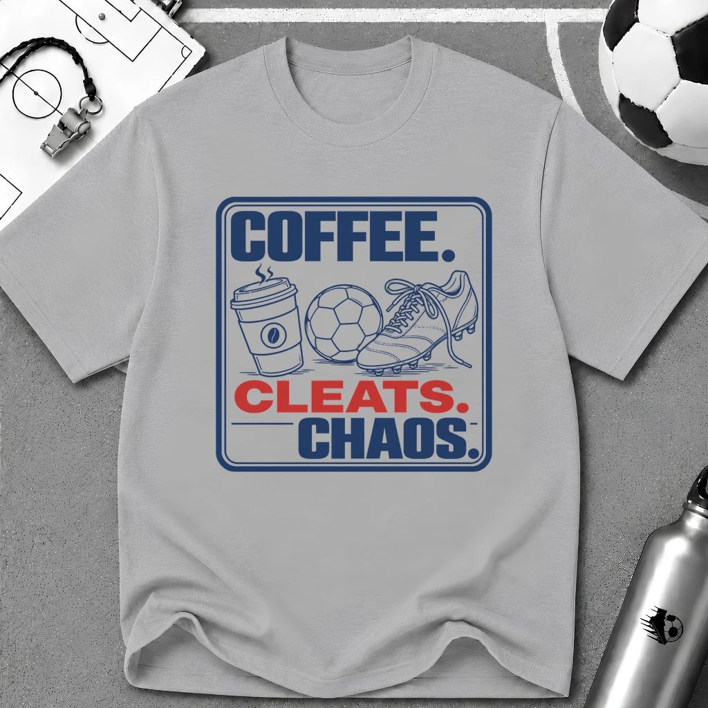 Coffee Cleats Chaos Graphic T-Shirt - soccer fan t-shirt | GoalRush Studio
