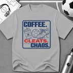 Coffee Cleats Chaos Graphic T-Shirt - soccer fan t-shirt | GoalRush Studio