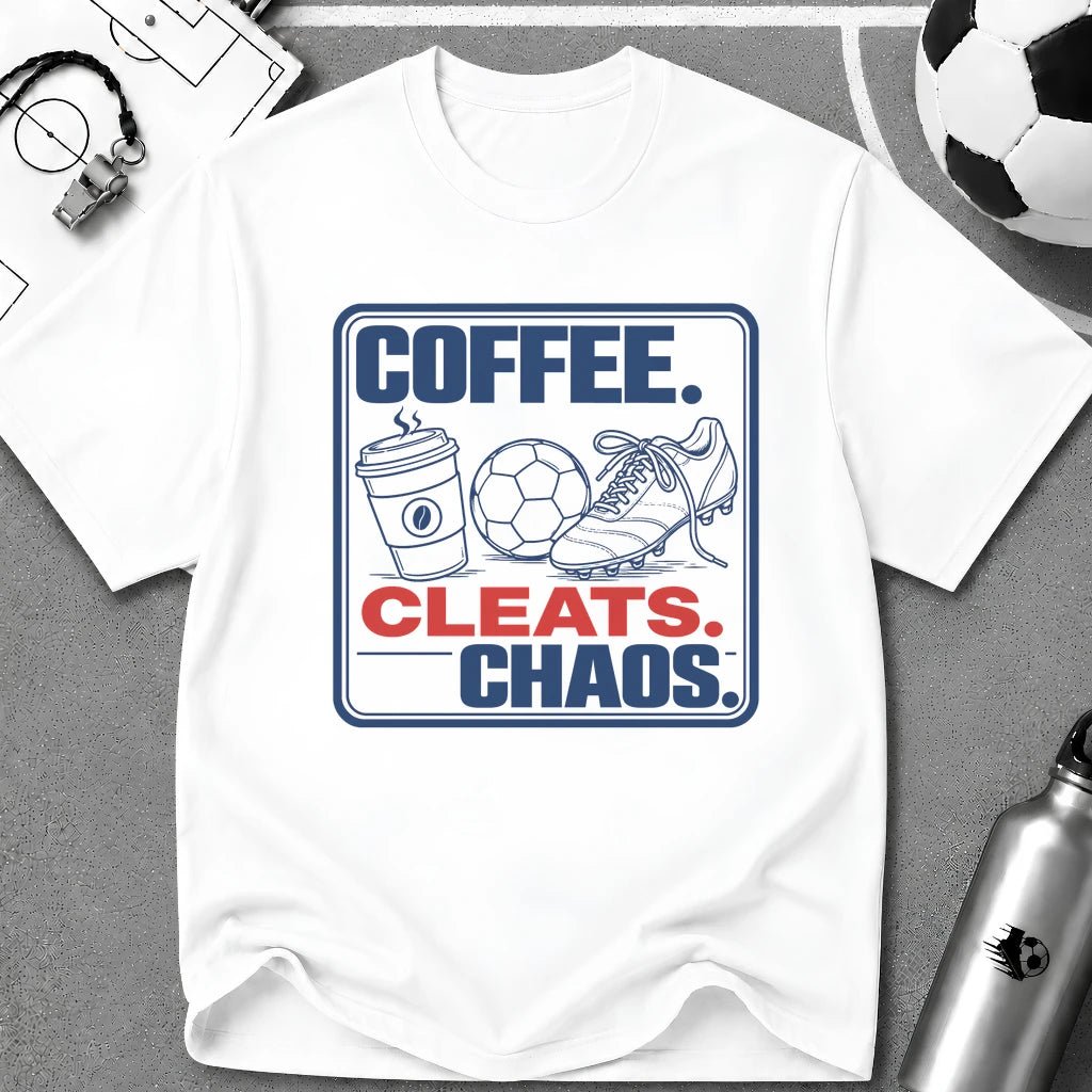 Coffee Cleats Chaos Graphic T-Shirt - soccer fan t-shirt | GoalRush Studio