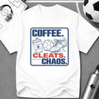 Coffee Cleats Chaos Graphic T-Shirt - soccer fan t-shirt | GoalRush Studio