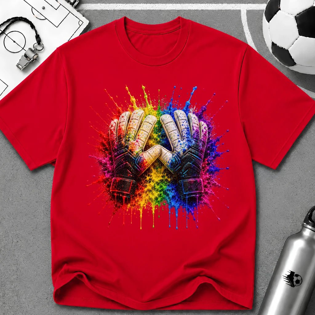 Colourful 3D Splash Goalkeeper Gloves T-Shirt - soccer fan t-shirt | GoalRush Studio