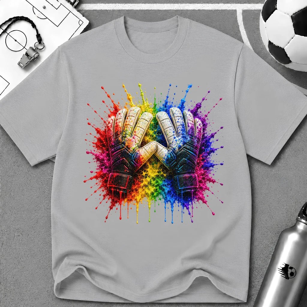 Colourful 3D Splash Goalkeeper Gloves T-Shirt - soccer fan t-shirt | GoalRush Studio