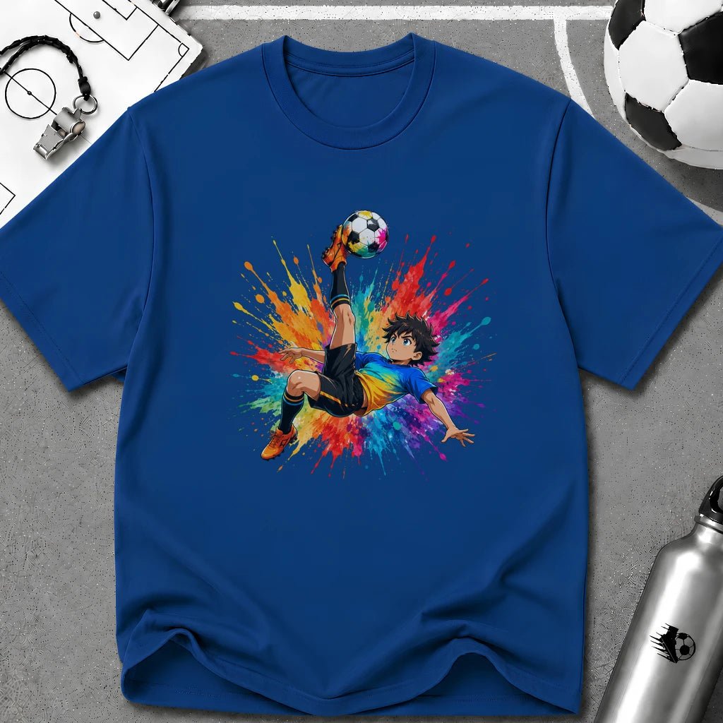 Colourful Cartoon Soccer Boy Bicycle Kick T-Shirt - soccer fan t-shirt | GoalRush Studio