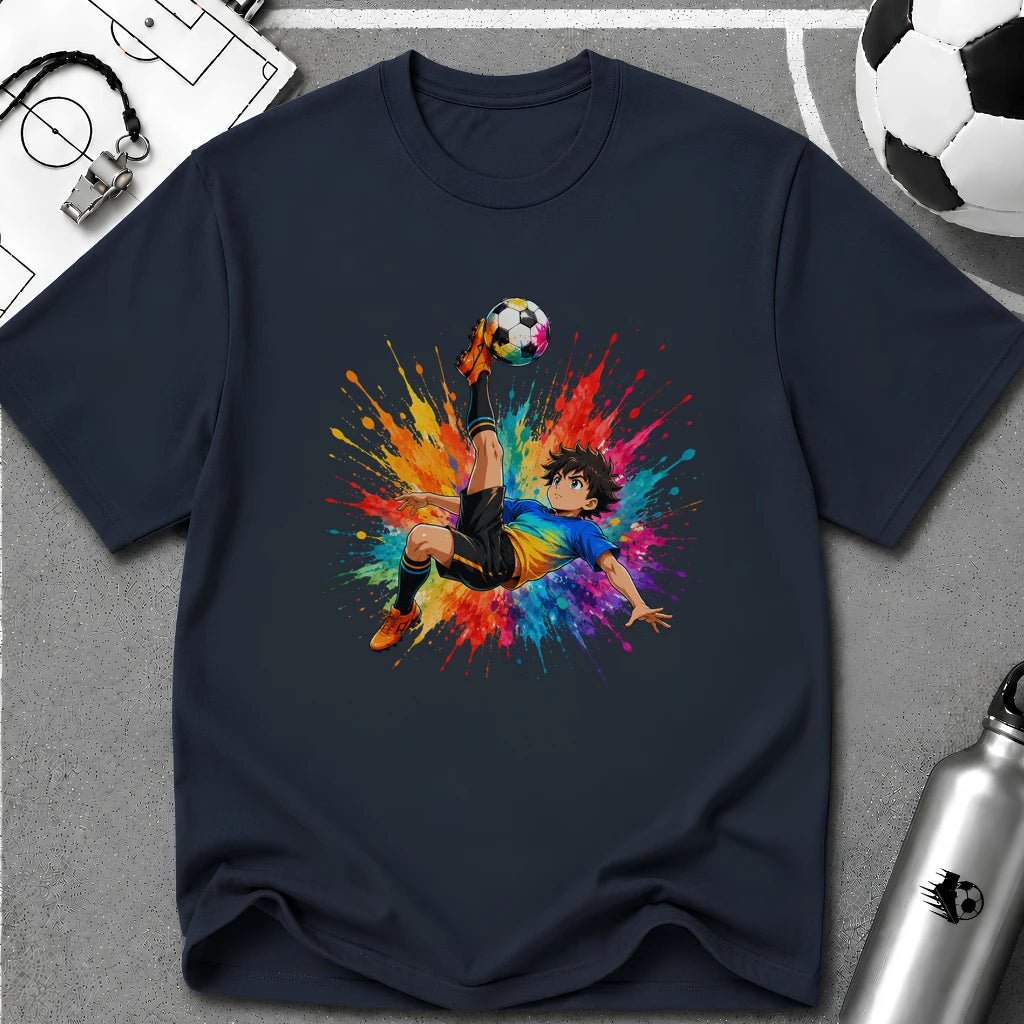 Colourful Cartoon Soccer Boy Bicycle Kick T-Shirt - soccer fan t-shirt | GoalRush Studio