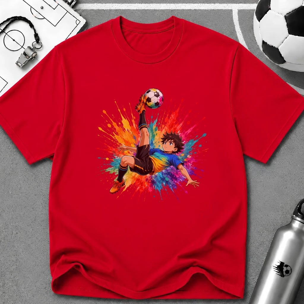 Colourful Cartoon Soccer Boy Bicycle Kick T-Shirt - soccer fan t-shirt | GoalRush Studio
