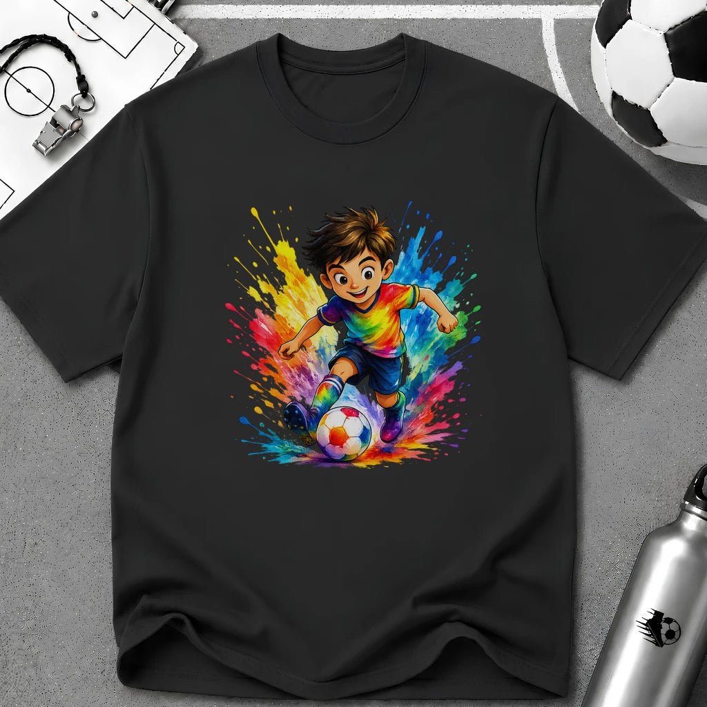 Colourful Cartoon Soccer Boy Graphic T-Shirt - soccer fan t-shirt | GoalRush Studio