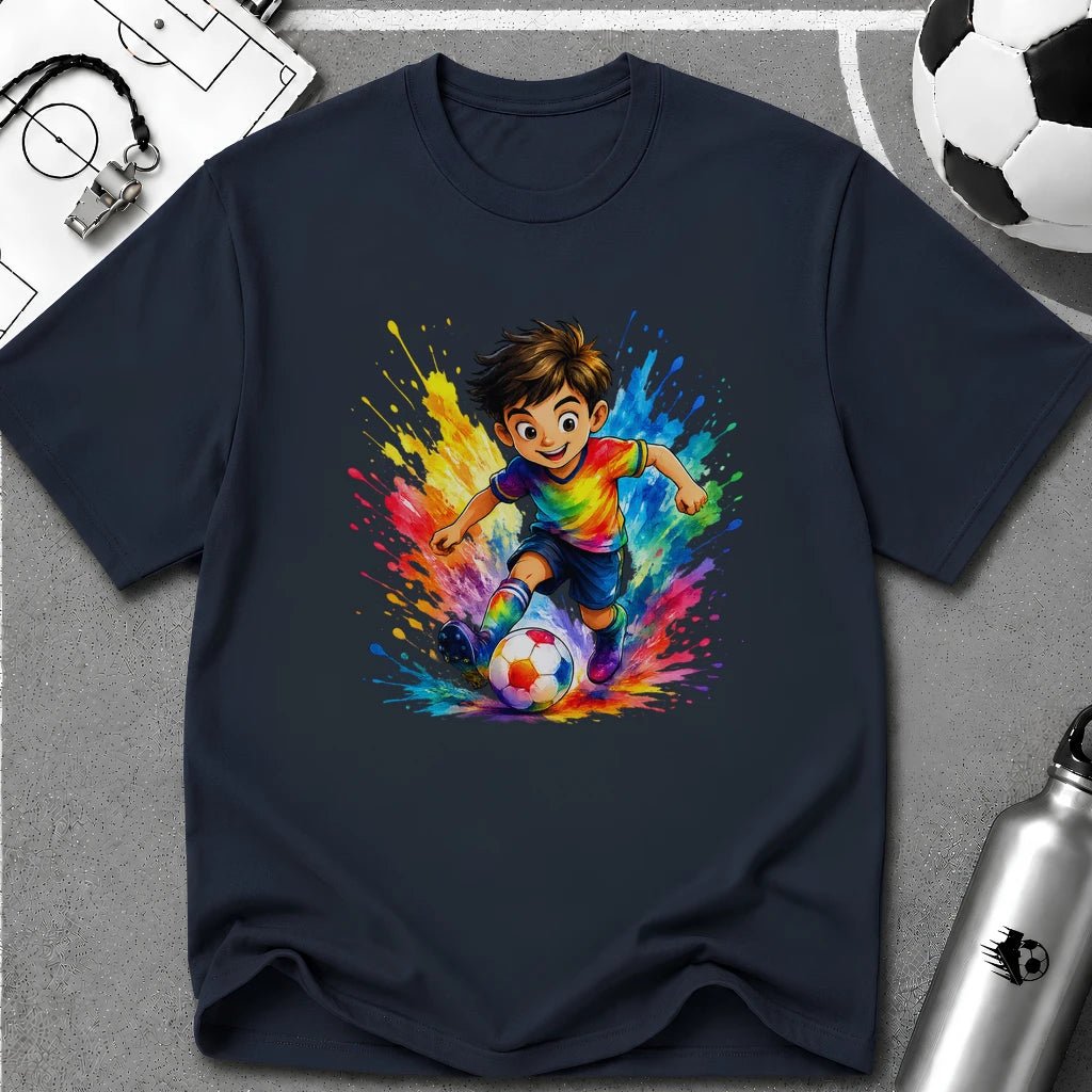 Colourful Cartoon Soccer Boy Graphic T-Shirt - soccer fan t-shirt | GoalRush Studio