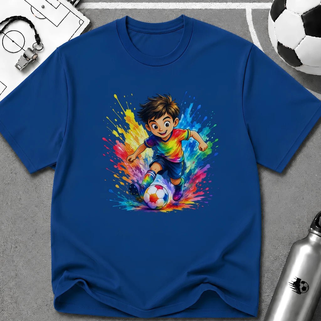 Colourful Cartoon Soccer Boy Graphic T-Shirt - soccer fan t-shirt | GoalRush Studio