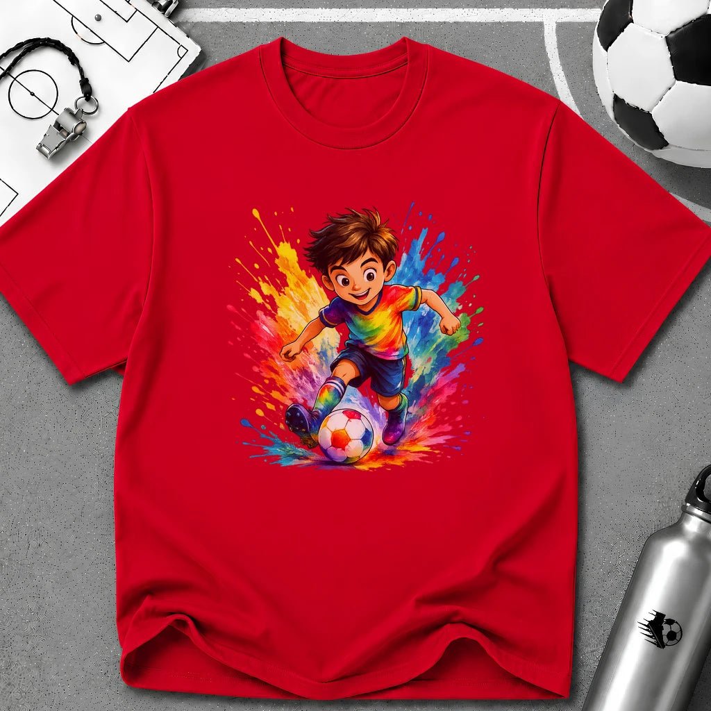 Colourful Cartoon Soccer Boy Graphic T-Shirt - soccer fan t-shirt | GoalRush Studio