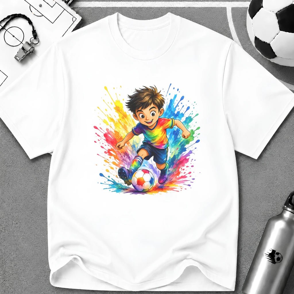 Colourful Cartoon Soccer Boy Graphic T-Shirt - soccer fan t-shirt | GoalRush Studio