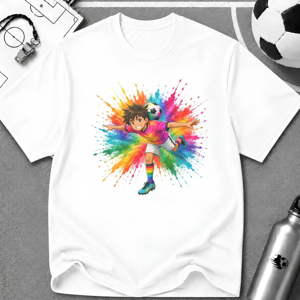 Colourful Cartoon Soccer Boy Juggling T-Shirt - soccer fan t-shirt | GoalRush Studio