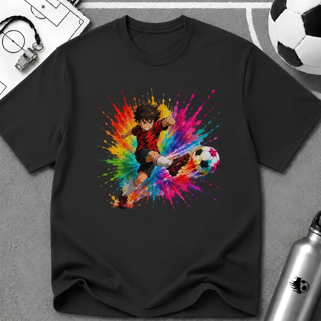 Colourful Cartoon Soccer Boy Powerful Strike T-Shirt - soccer fan t-shirt | GoalRush Studio