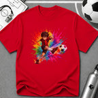 Colourful Cartoon Soccer Boy Powerful Strike T-Shirt - soccer fan t-shirt | GoalRush Studio