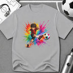 Colourful Cartoon Soccer Boy Powerful Strike T-Shirt - soccer fan t-shirt | GoalRush Studio
